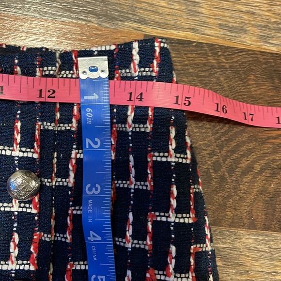 TALBOTS Boucle Navy White, Blue & Red Wrap Skirt With Slit - Picture 11 of 16